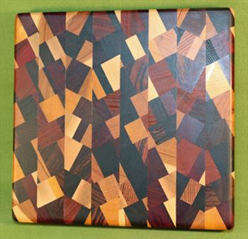 Board #932 Chaotic / Eclectic Hardwood End Grain Sandwich Board 9" x 9" x 1" - $19.99